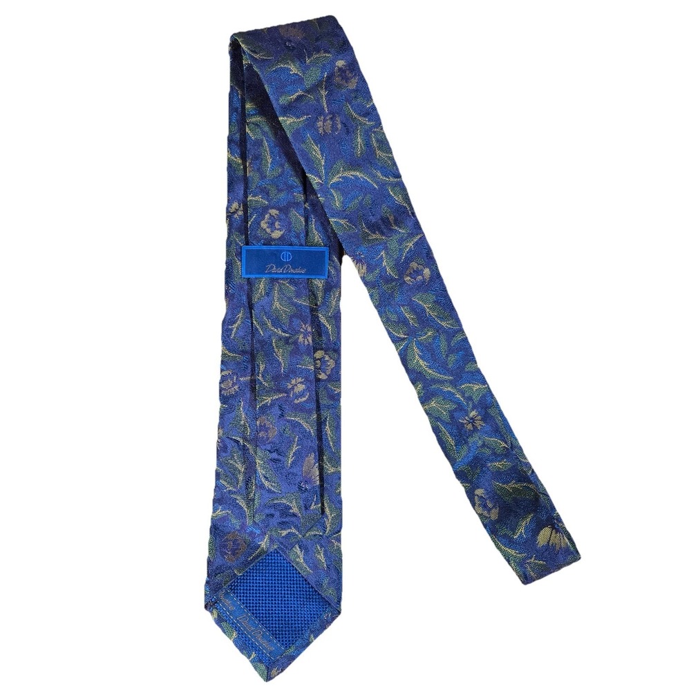 DAVID DONAHUE Necktie USA Luxury Designer Blue Purple Floral Intricate Ornate - Picture 4 of 6
